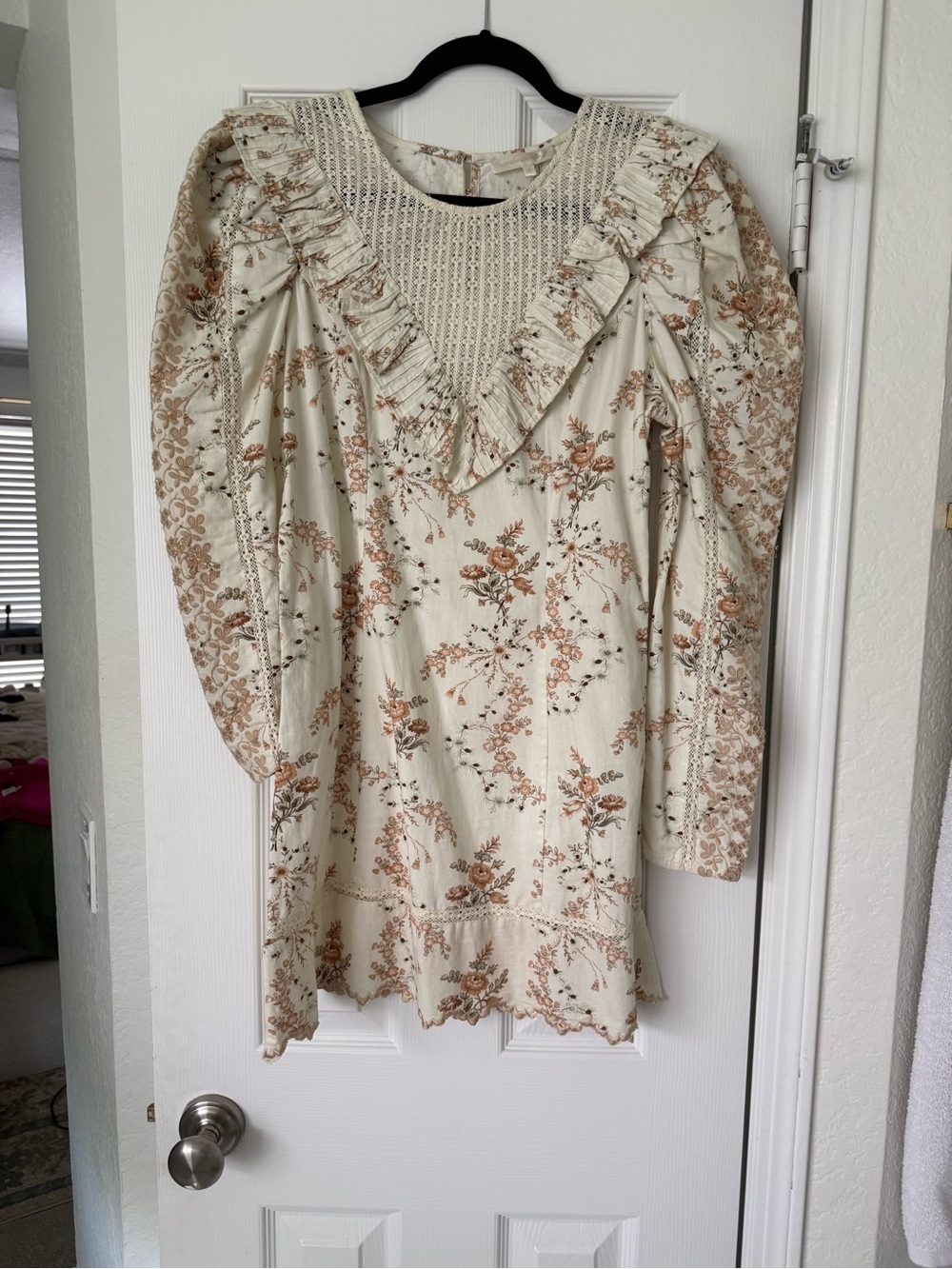 LoveShackFancy Cream Lace Overlay Floral Dress